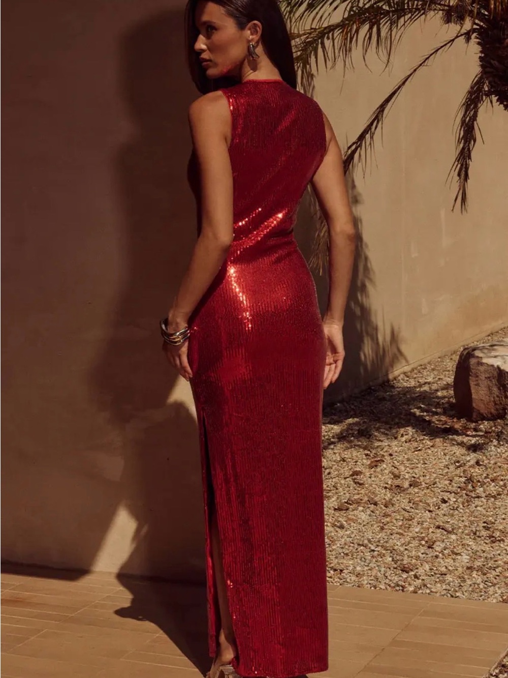 Sequin Red Tie-Front Maxi Dress - Picture 2 of 3